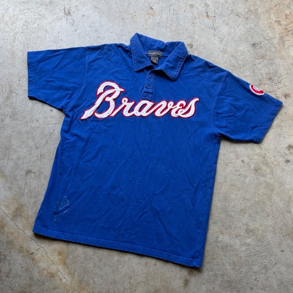 Wright & Ditson Atlanta Braves Polo Shirt Mens XL Blue Cotton Short Sleeve MLB
